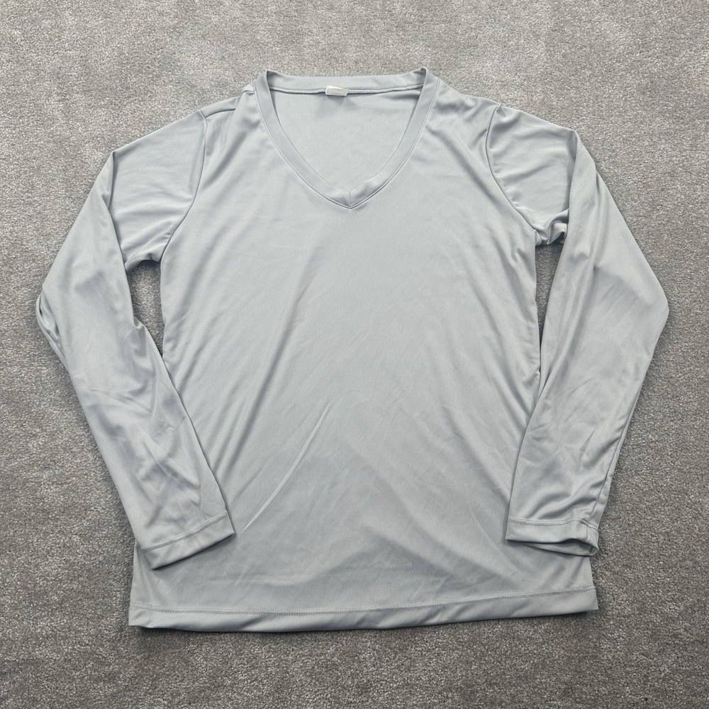 Sport-Tek Women's Long Sleeve V Neck Shirt Size Medium Gray Blank Active
